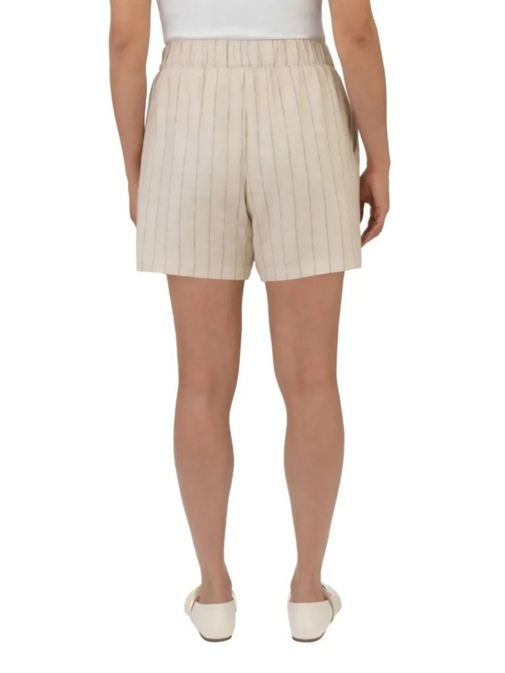 NWOT Blanknyc Women's S Linen-Blend Striped Beige Shorts Elastic Waist B0666